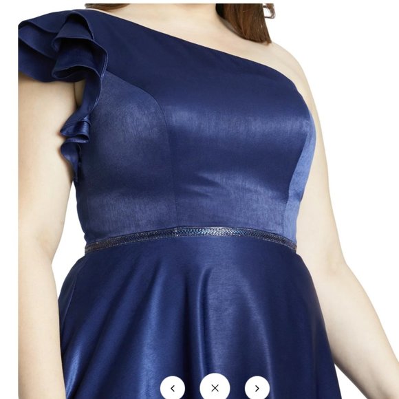 MAC DUGGAL ONE SHOULDER EMBELLISHED WAIST NAVY FIT & FLARE DRESS sz 22W - Picture 3 of 3